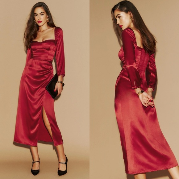 Reformation Gloriana silk midi dress in red size 12 NEW! New with tags!